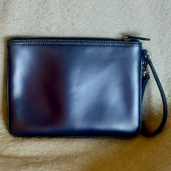 Coach Metallic Purple/ Gray Leather Wristlet Clutch - Picture 3 of 4